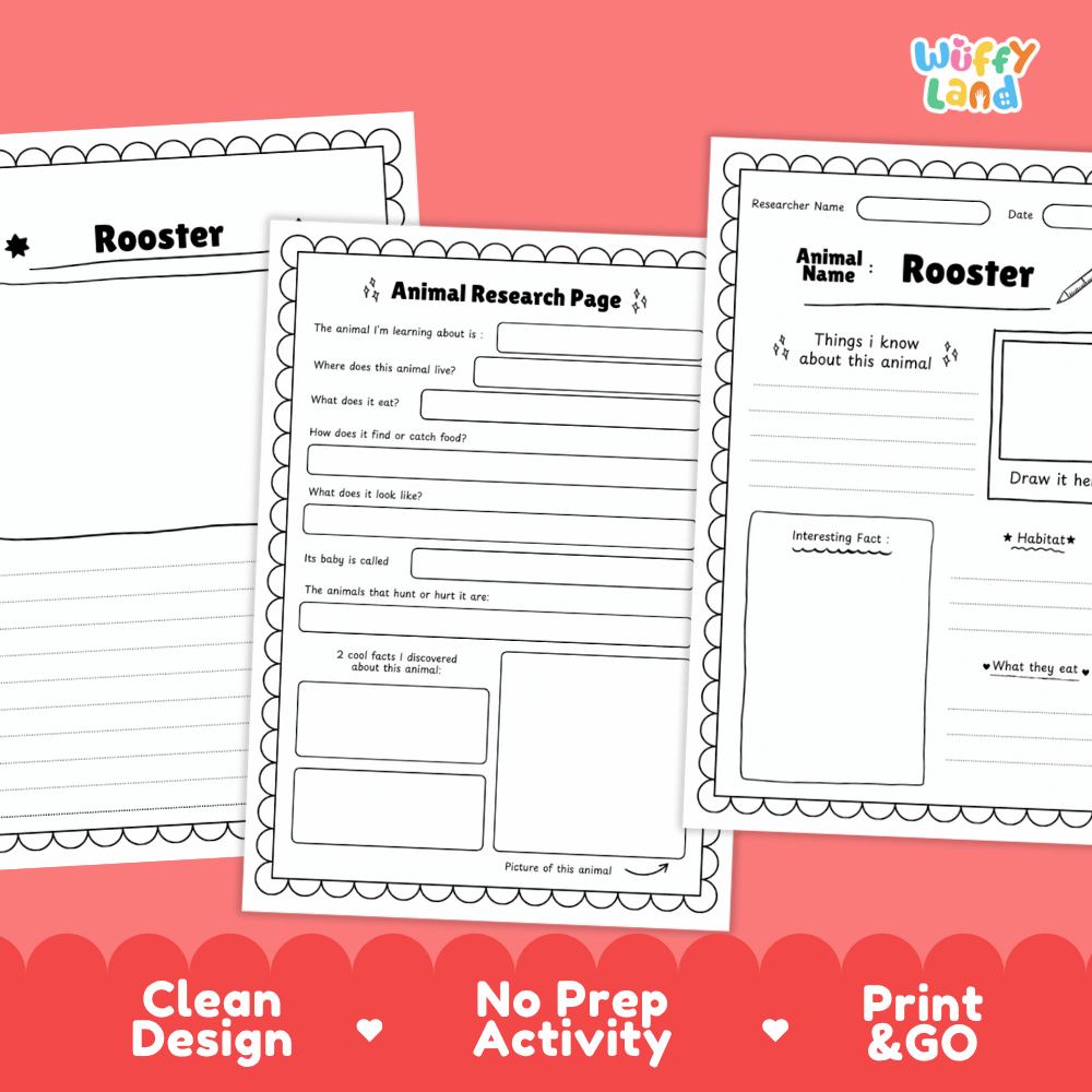 Rooster Animal Research Page Worksheets and Fact Sheet Activity