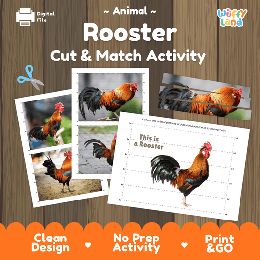 Rooster Cut and Match Activity Worksheets | Farm Animal Puzzle Printables