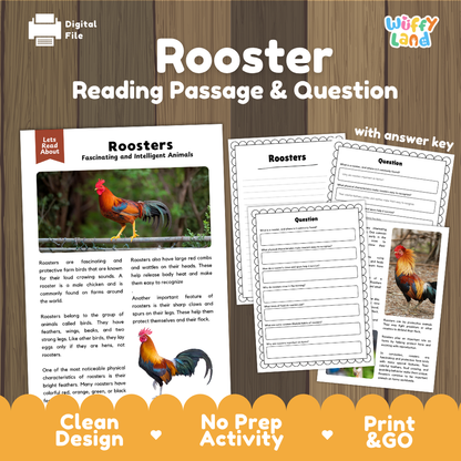 Roosters Reading Passage and Comprehension Questions Worksheets with Answer Key