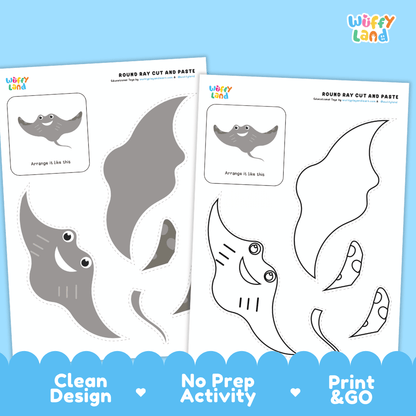Round Stingray Cut and Paste Craft and Coloring Activity Worksheets