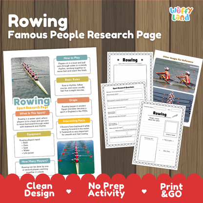 Rowing Sport Research Project Worksheets and Fact Sheet Activity