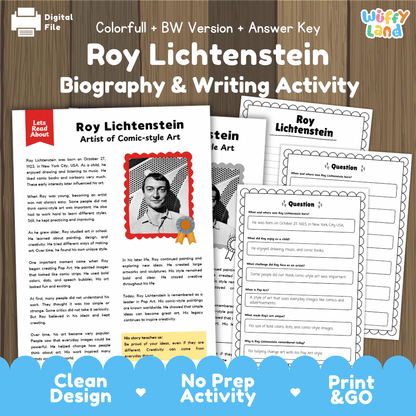 Roy Lichtenstein Biography Reading Passage and Writing Activity Worksheets