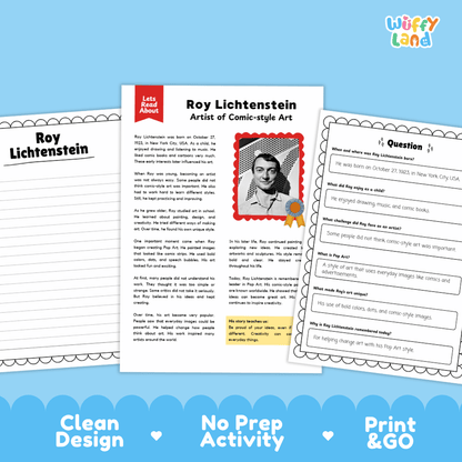 Roy Lichtenstein Biography Reading Passage and Writing Activity Worksheets