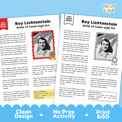 Roy Lichtenstein Biography Reading Passage and Writing Activity Worksheets