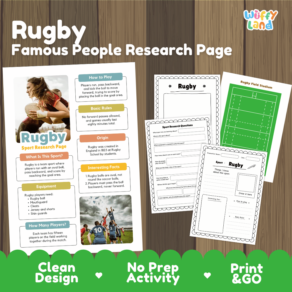 Rugby Sport Research Project Worksheets and Fact Sheet