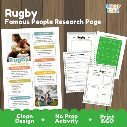 Rugby Sport Research Project Worksheets and Fact Sheet