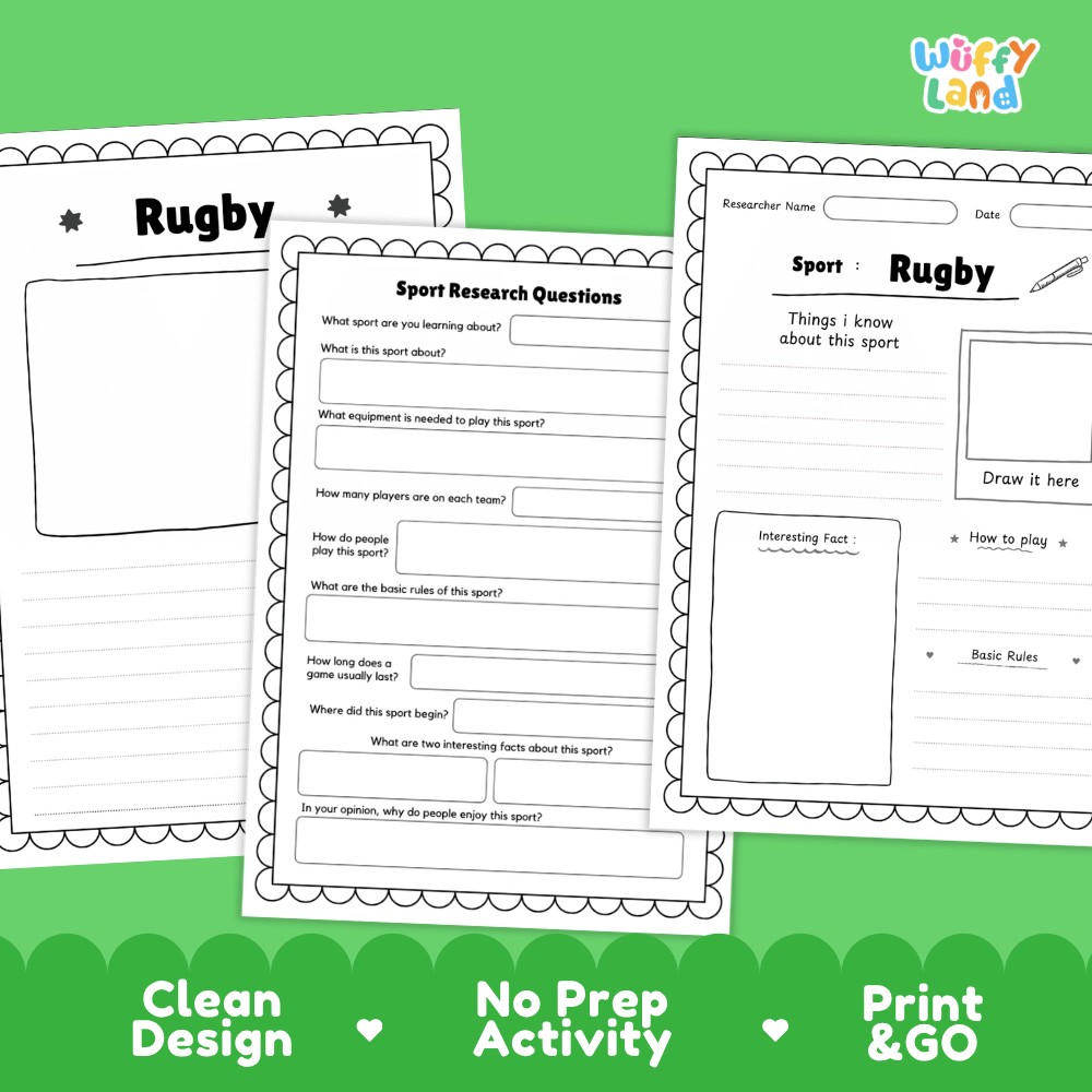 Rugby Sport Research Project Worksheets and Fact Sheet