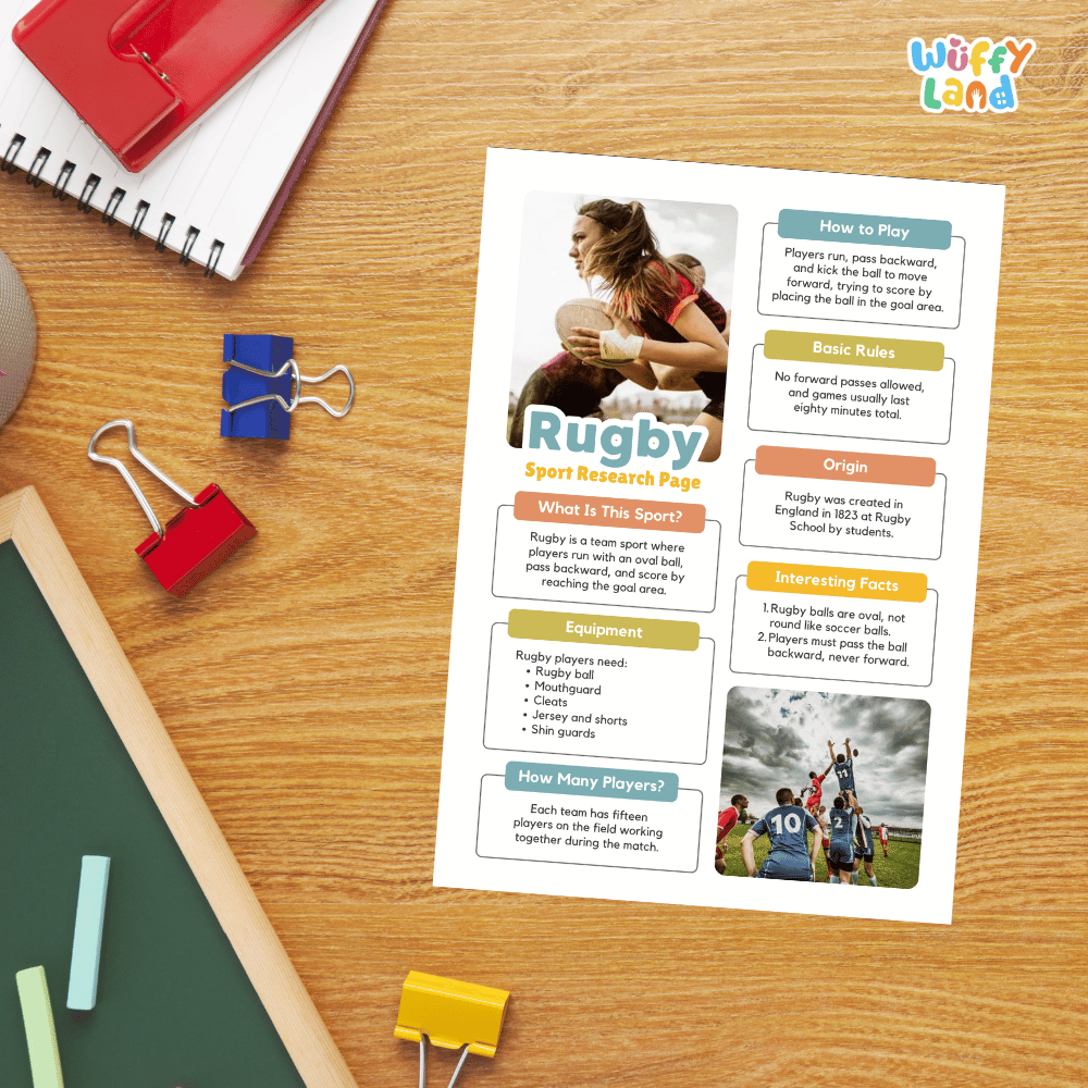 Rugby Sport Research Project Worksheets and Fact Sheet