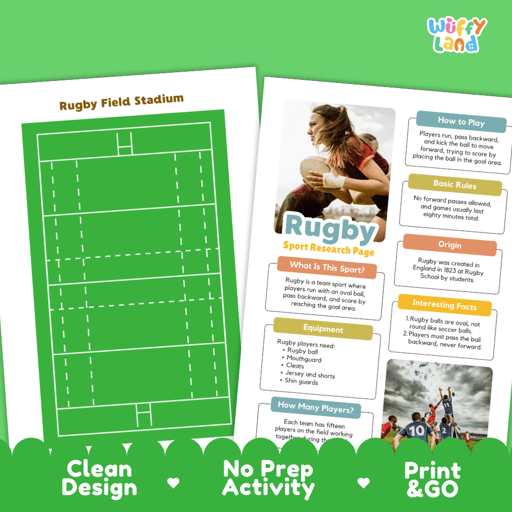 Rugby Sport Research Project Worksheets and Fact Sheet