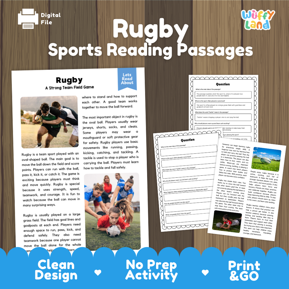 Rugby Sports Reading Passages and Comprehension Questions Worksheets
