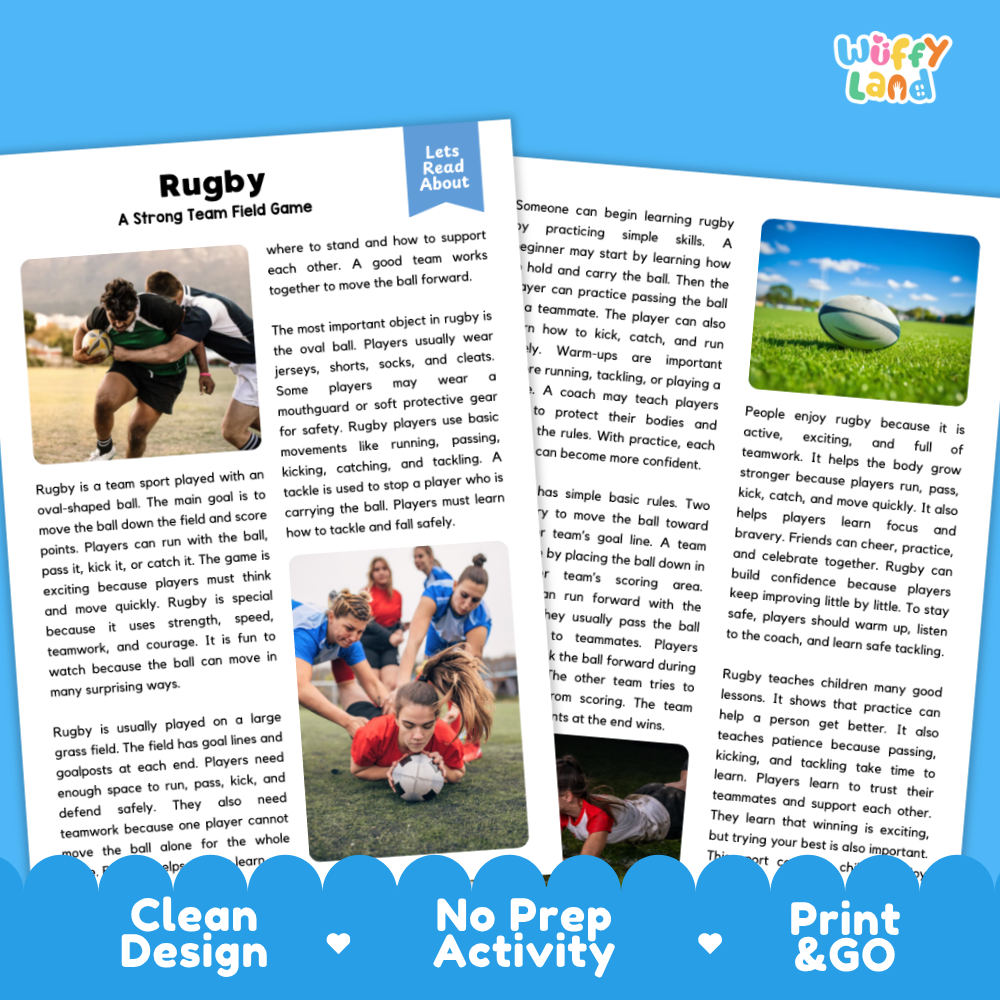 Rugby Sports Reading Passages and Comprehension Questions Worksheets