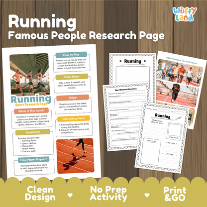 Running Sport Research Project Worksheets and Fact Sheet