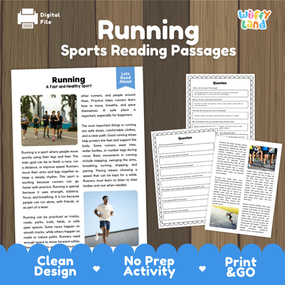 Running Sports Reading Passages Worksheets and Comprehension Activity