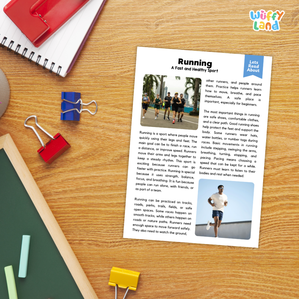 Running Sports Reading Passages Worksheets and Comprehension Activity