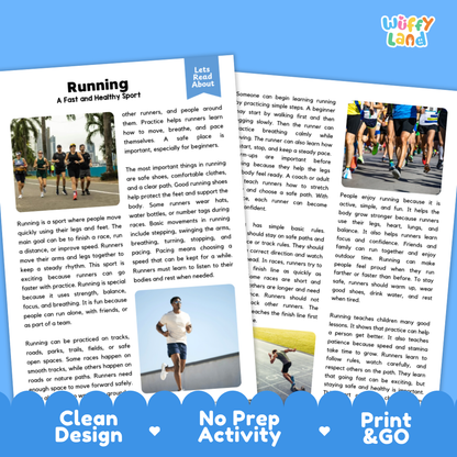 Running Sports Reading Passages Worksheets and Comprehension Activity
