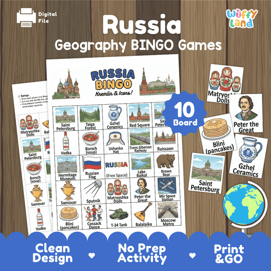Russia Geography Bingo Game Printable Activity