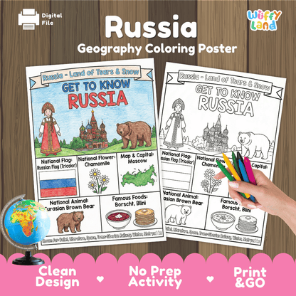 Russia Geography Coloring Poster and Fact Sheet Printables