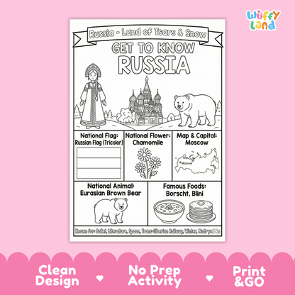 Russia Geography Coloring Poster and Fact Sheet Printables