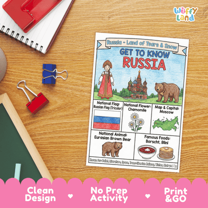 Russia Geography Coloring Poster and Fact Sheet Printables