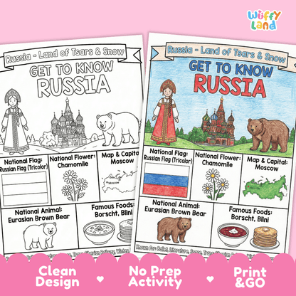 Russia Geography Coloring Poster and Fact Sheet Printables