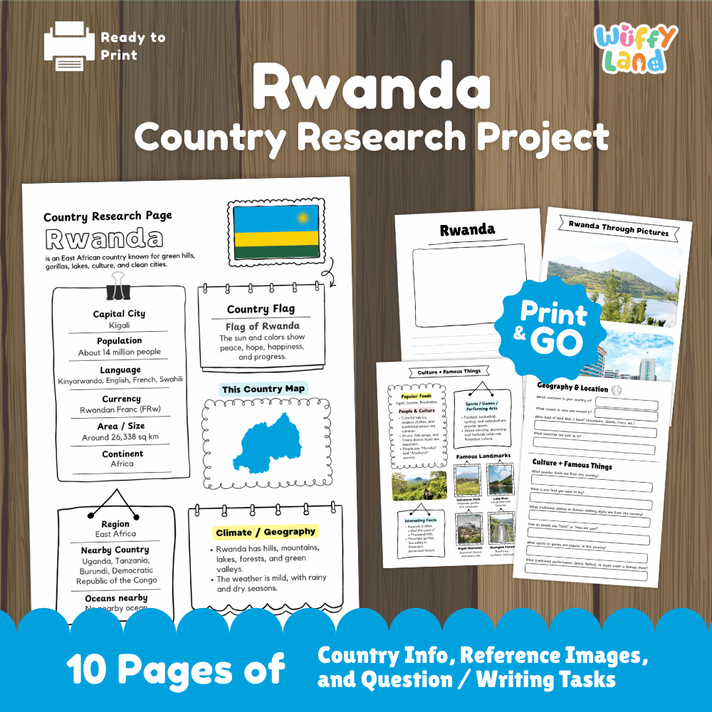 Rwanda Country Research Project Worksheets and Activity Pages