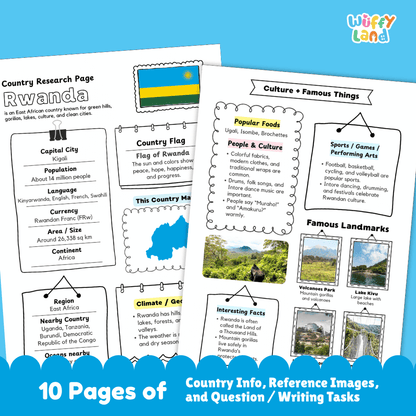 Rwanda Country Research Project Worksheets and Activity Pages