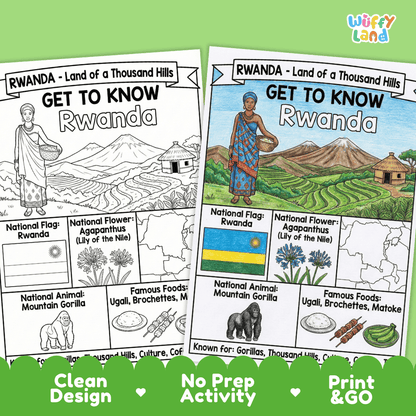 Rwanda Geography Coloring Poster and Fact Sheet Printable Worksheets