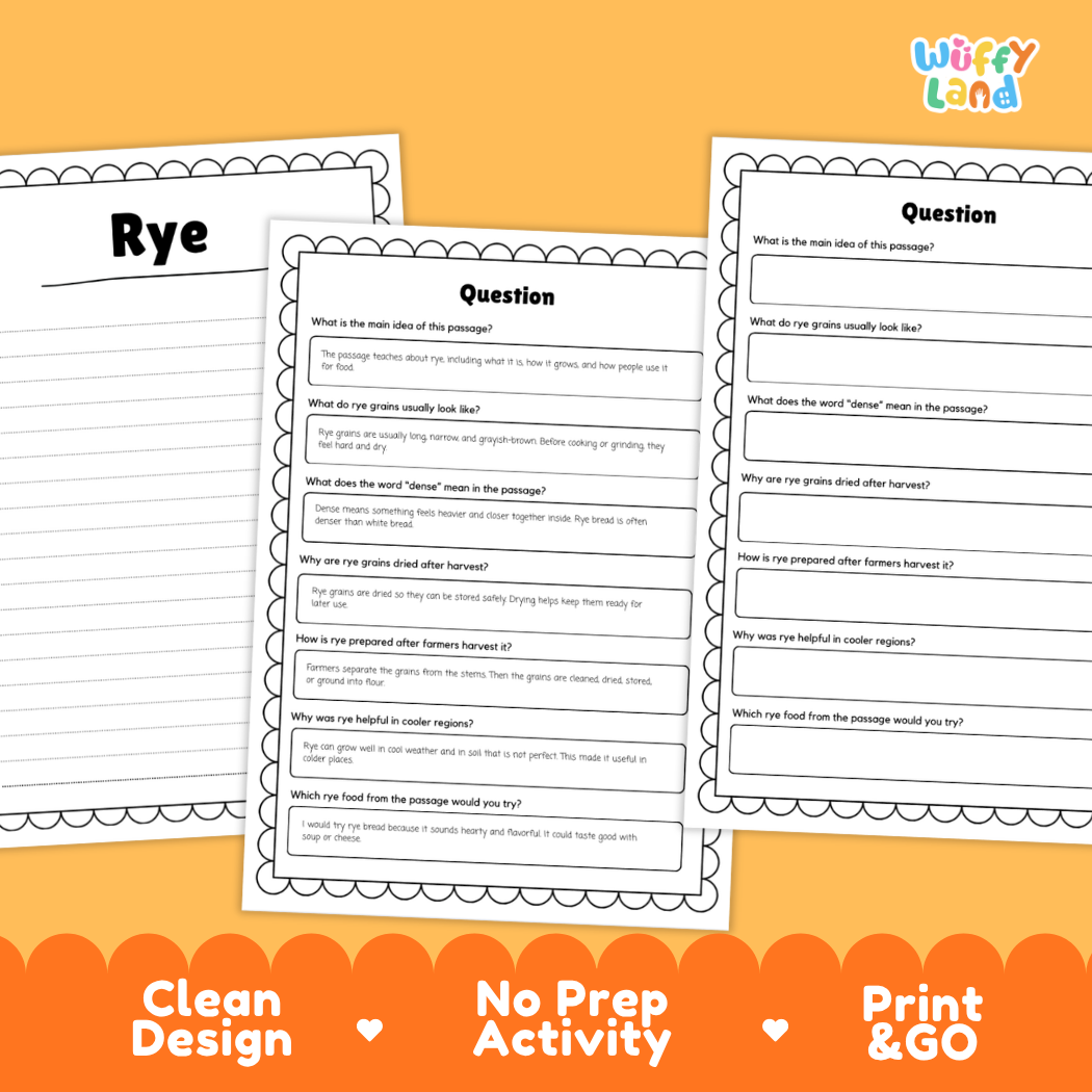 Rye Reading Passage and Comprehension Questions Worksheets with Answer Key