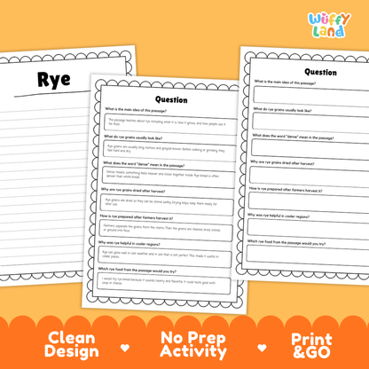 Rye Reading Passage and Comprehension Questions Worksheets with Answer Key