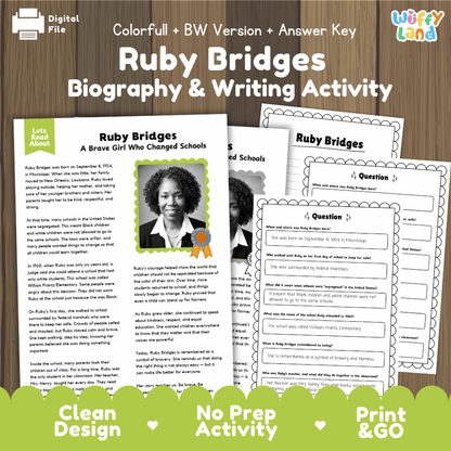 Ruby Bridges Biography and Writing Activity Worksheets