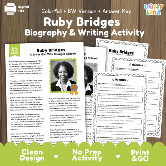 Ruby Bridges Biography and Writing Activity Worksheets