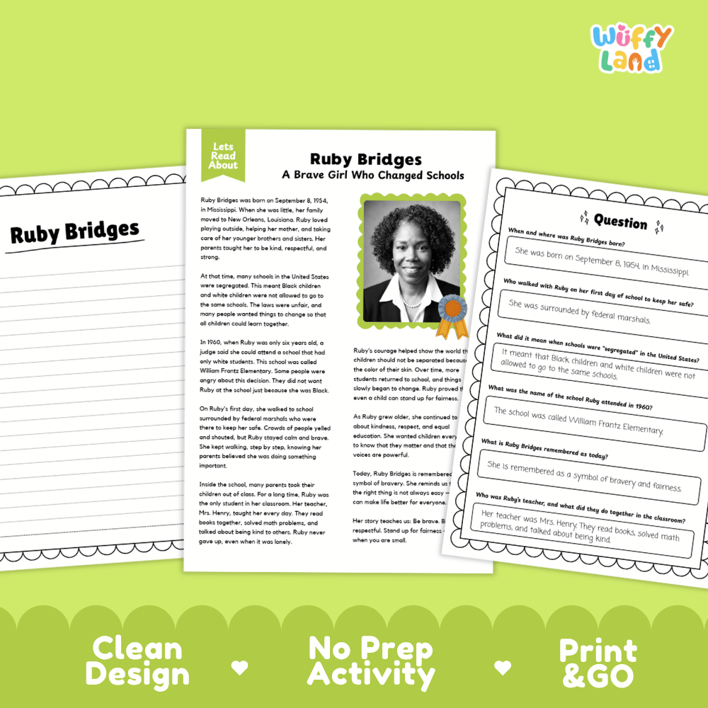 Ruby Bridges Biography and Writing Activity Worksheets