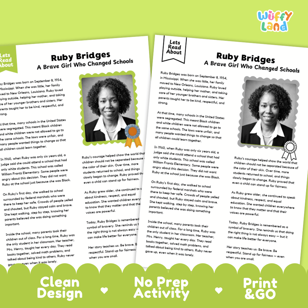 Ruby Bridges Biography and Writing Activity Worksheets
