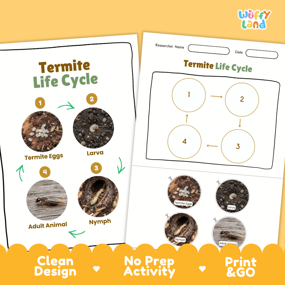 Termite Life Cycle Poster and Cut and Paste Activity Worksheets