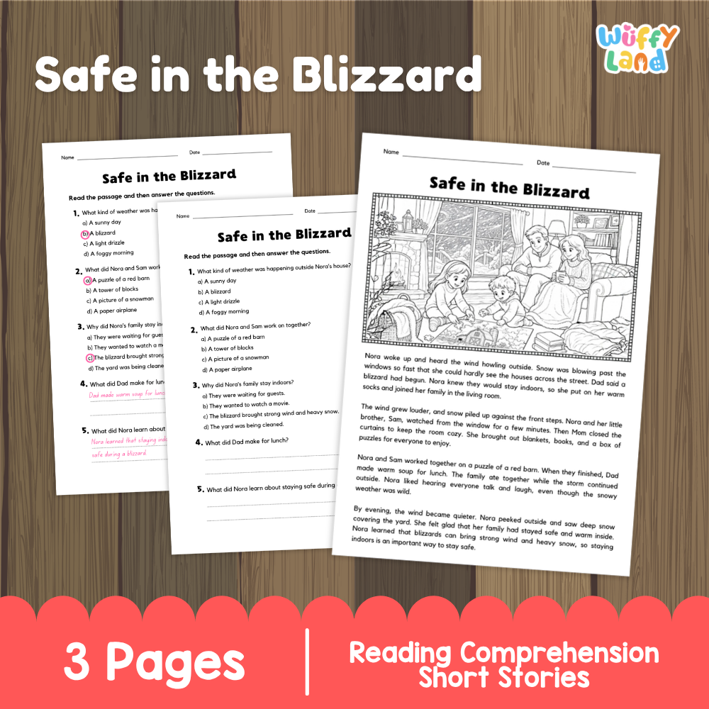Safe in the Blizzard Reading Comprehension Passage and Questions Worksheets