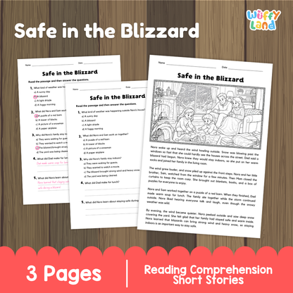 Safe in the Blizzard Reading Comprehension Passage and Questions Worksheets