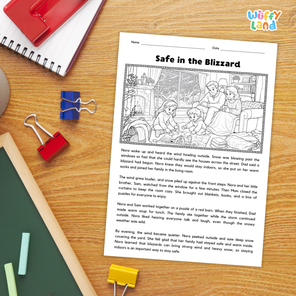 Safe in the Blizzard Reading Comprehension Passage and Questions Worksheets