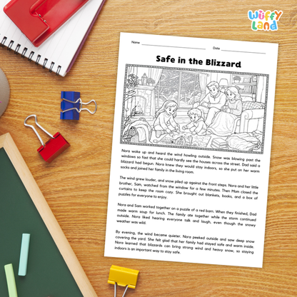 Safe in the Blizzard Reading Comprehension Passage and Questions Worksheets