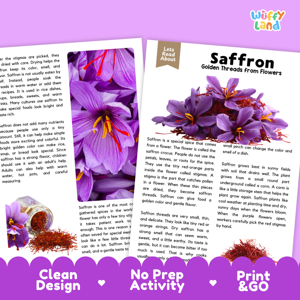 Teacher answer key page showing complete question solutions for saffron reading comprehension practice