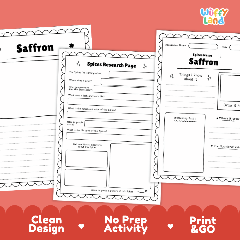 Saffron Spices Research Page Worksheets and Fact Sheet