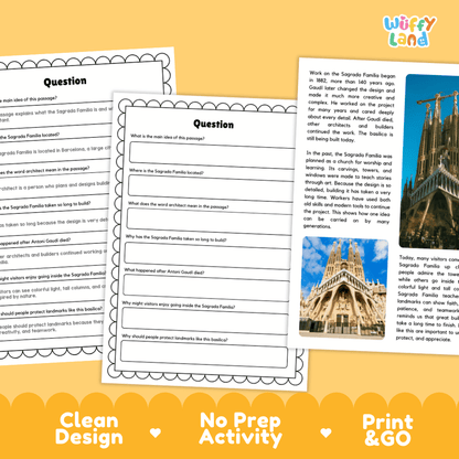 Sagrada Familia Landmark Reading Passages and Comprehension Worksheets