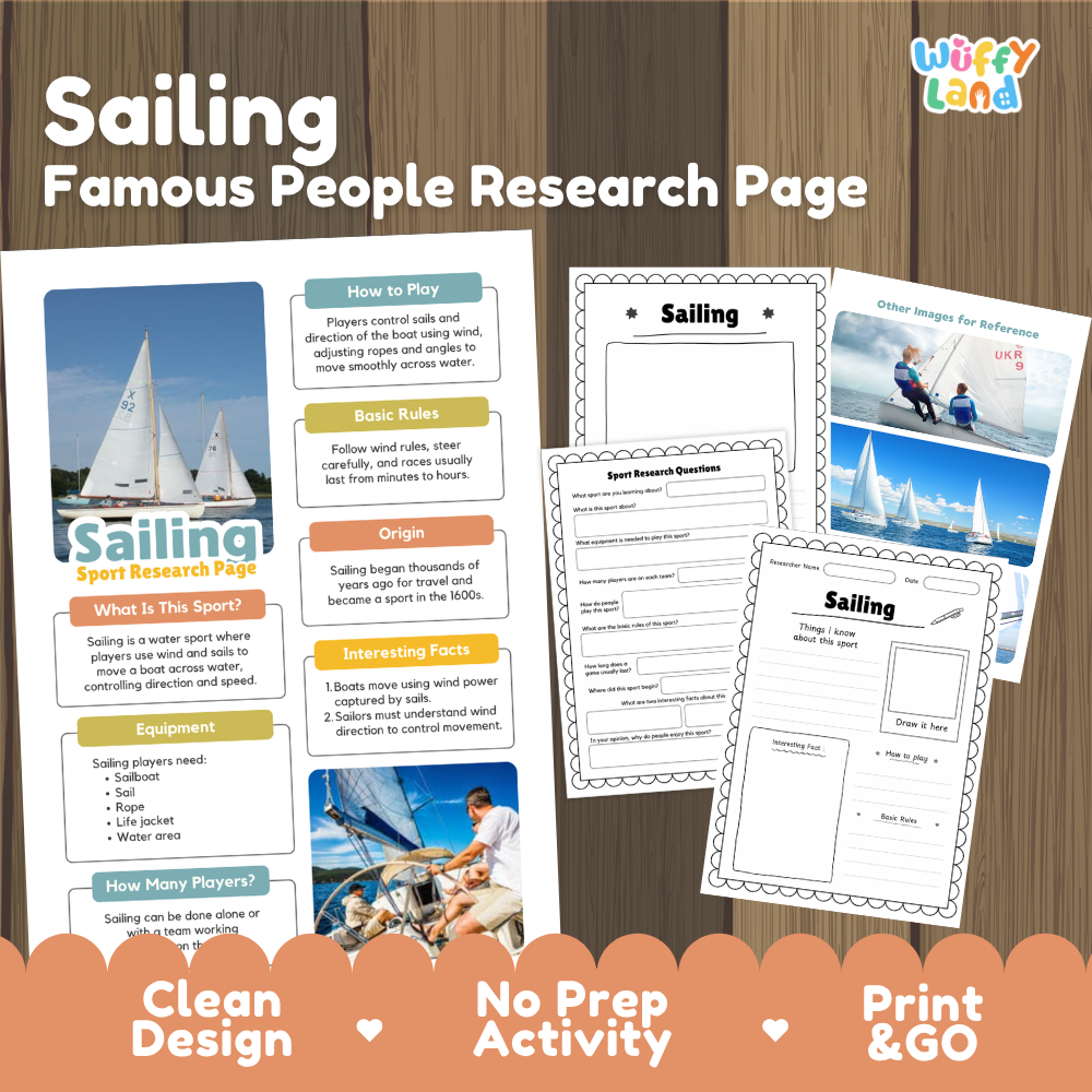Sailing Sport Research Project Worksheets and Fact Sheet Activity