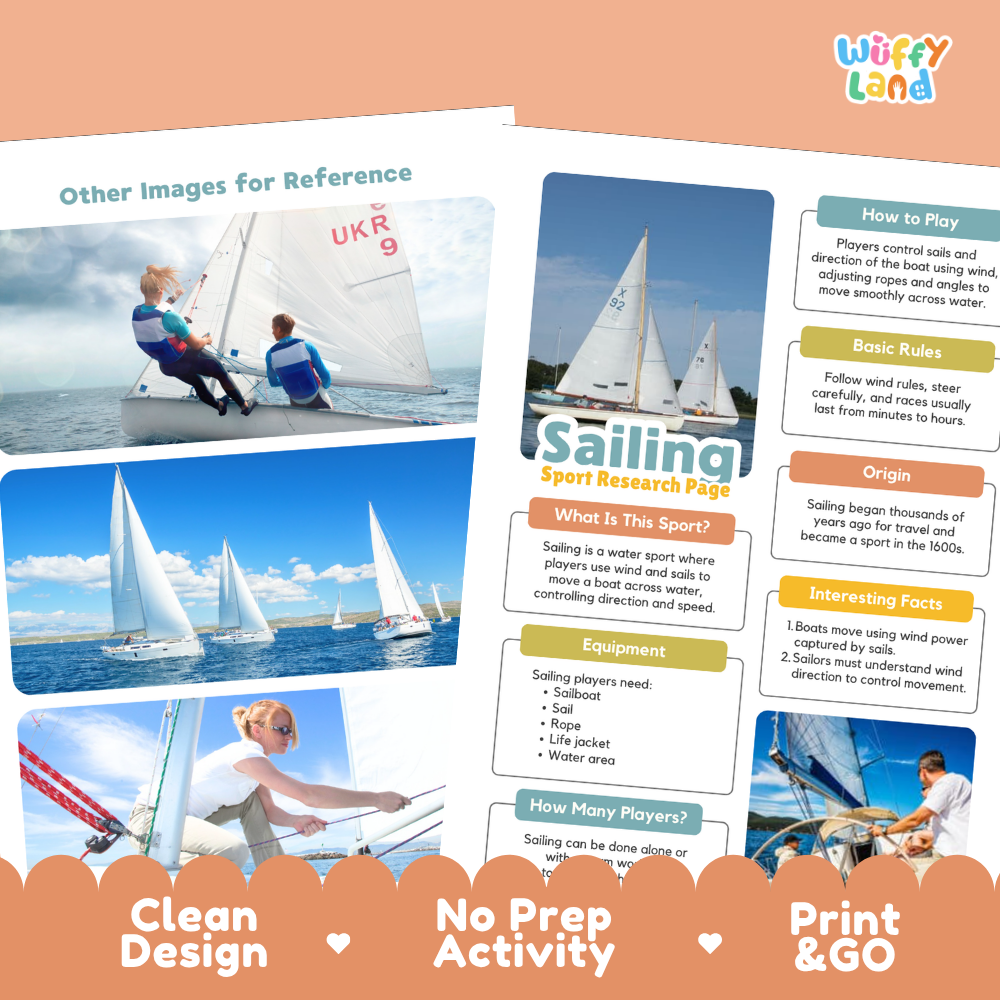 Sailing Sport Research Project Worksheets and Fact Sheet Activity