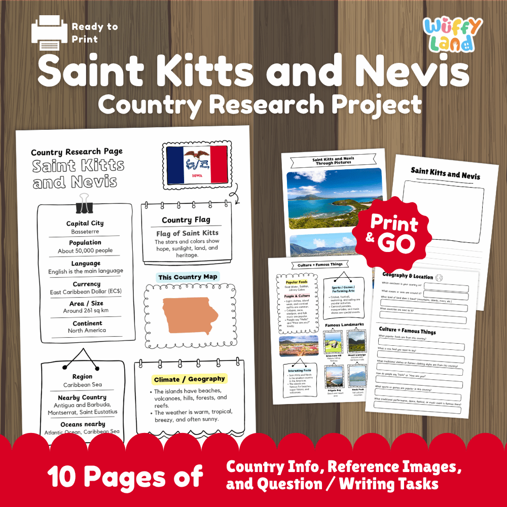 Saint Kitts and Nevis Country Research Project Worksheets and Activity Pages