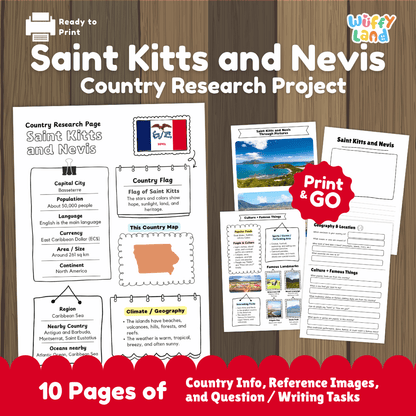 Saint Kitts and Nevis Country Research Project Worksheets and Activity Pages