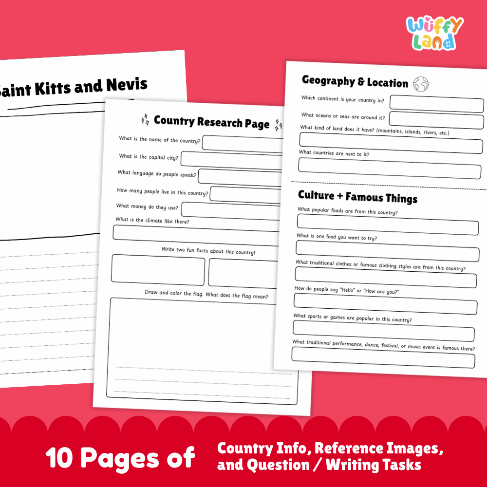Saint Kitts and Nevis Country Research Project Worksheets and Activity Pages