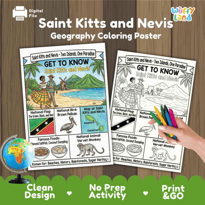 Saint Kitts and Nevis Country Study Geography Coloring Page Worksheet Activity