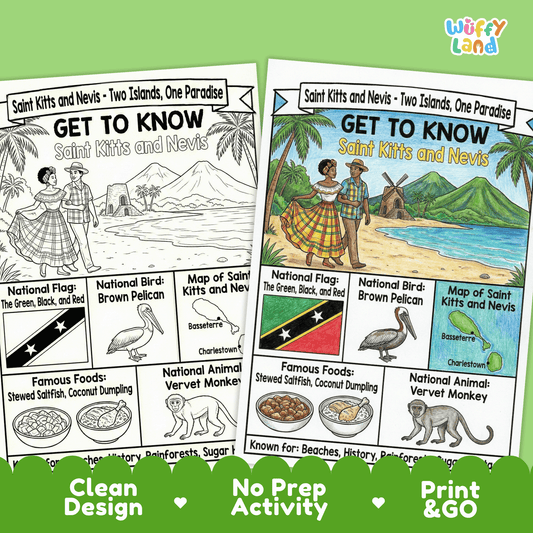 Saint Kitts and Nevis Country Study Geography Coloring Page Worksheet Activity