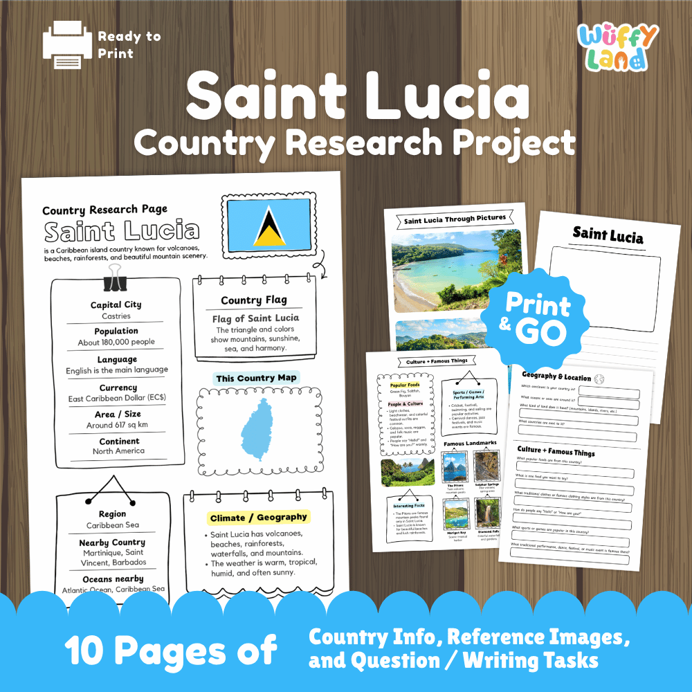 Saint Lucia Country Research Project Worksheets and Activity Pages
