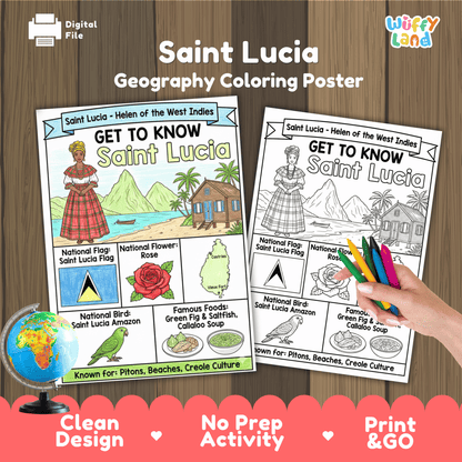 Saint Lucia Country Study Geography Coloring Page Worksheet Activity | Caribbean